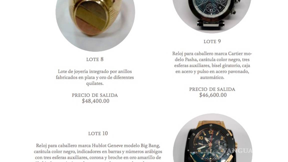 $!Las joyas del Narco que subastarán en Los Pinos: pulseras de 2 millones, relojes de 1 millón y más