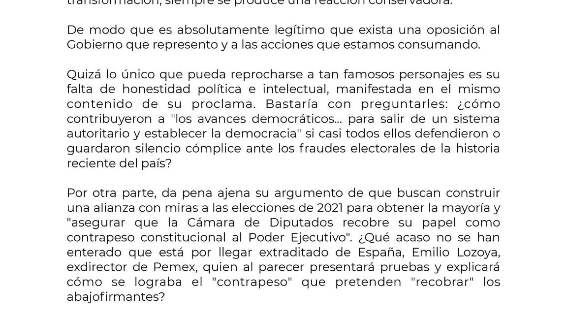 $!'Bendito coraje', así responde AMLO a 'intelectuales' que buscan crear alianza opositora