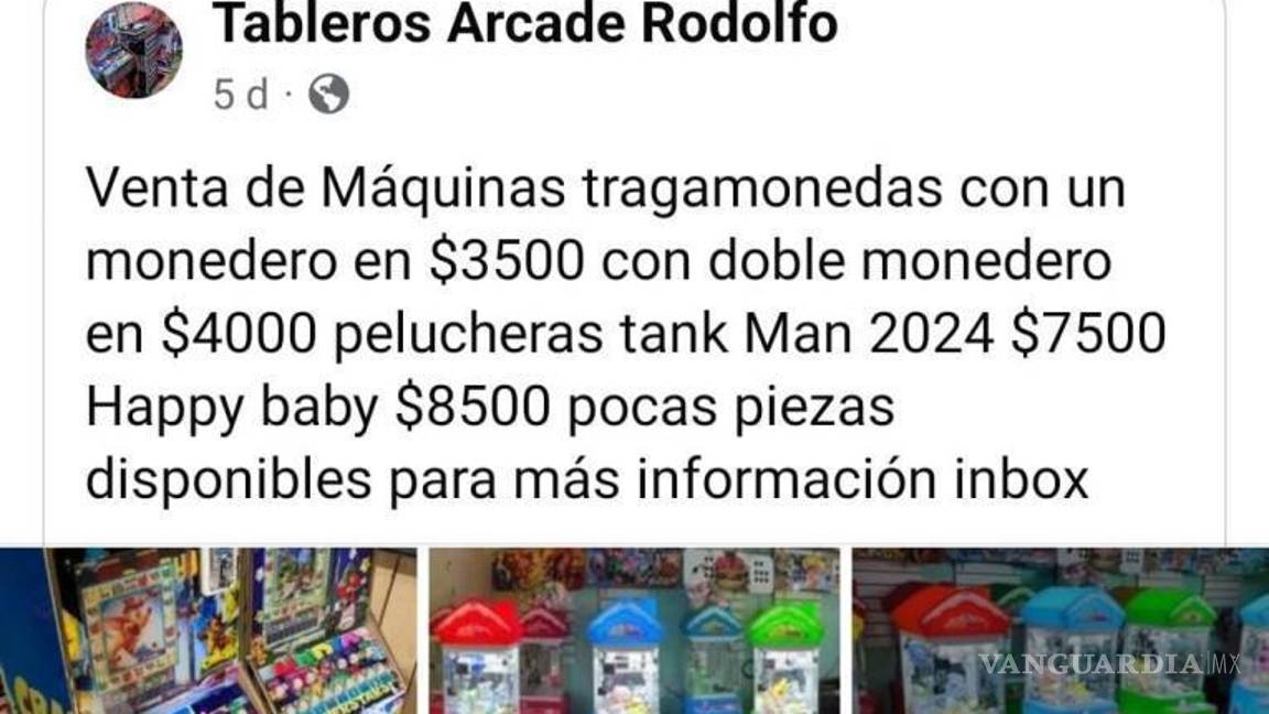$!Vendedores ofrecen máquinas tragamonedas a través de Facebook, con precios que varían entre 4 mil y 8 mil pesos.