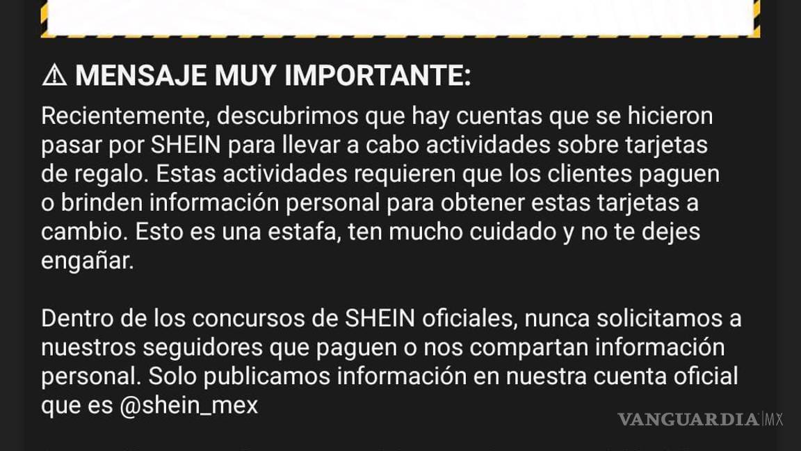 $!Comunicado de Shein que envió a sus compradores para advertirles sobre la estafa.