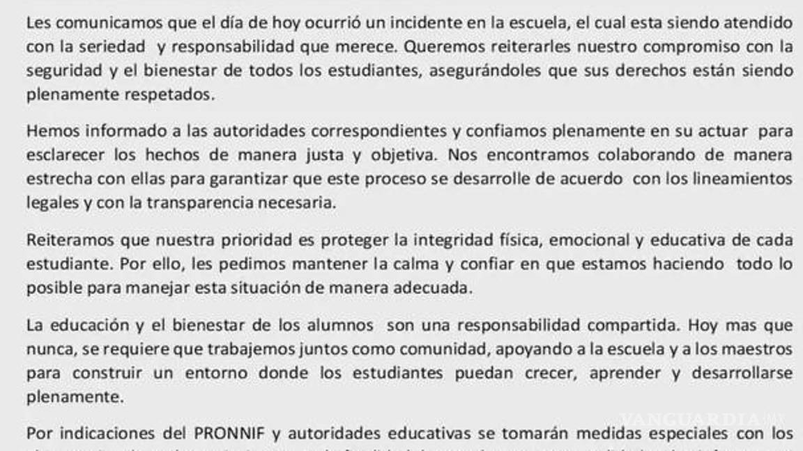 $!Comunicado emitido por el plantel.