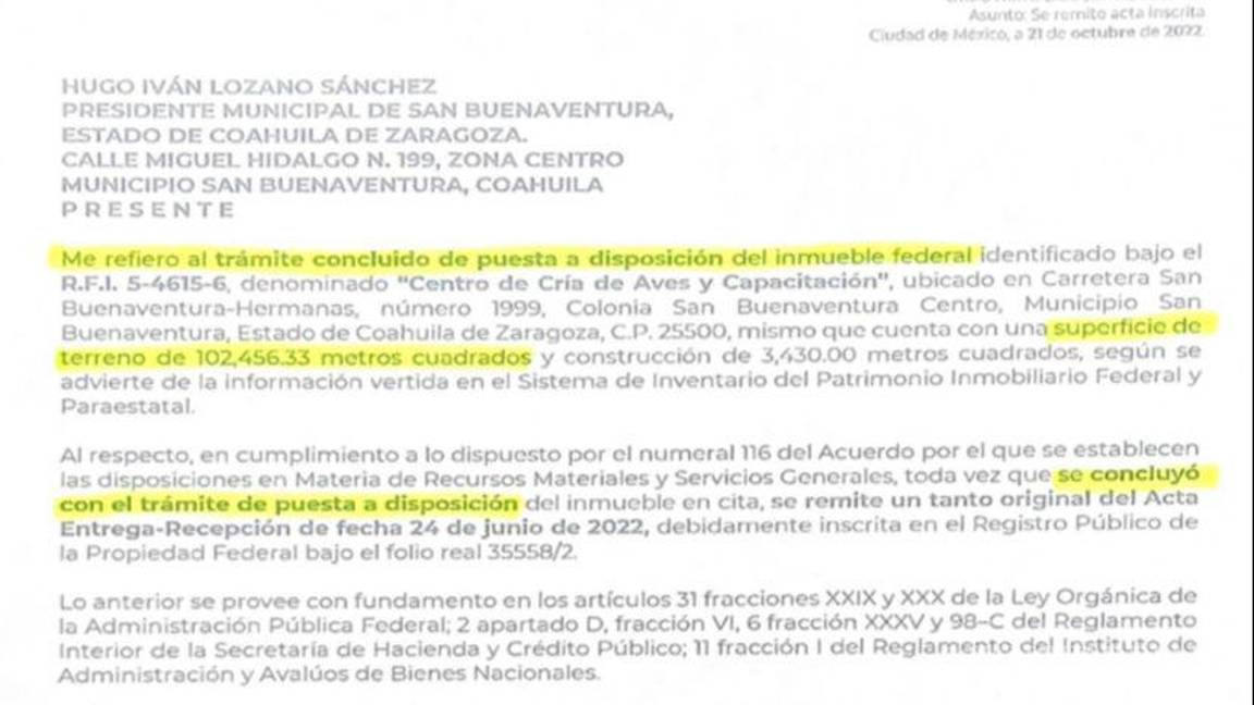 $!Este es el documento que de acuerdo con el alcalde confirma que ya está en poder del IPN el predio.