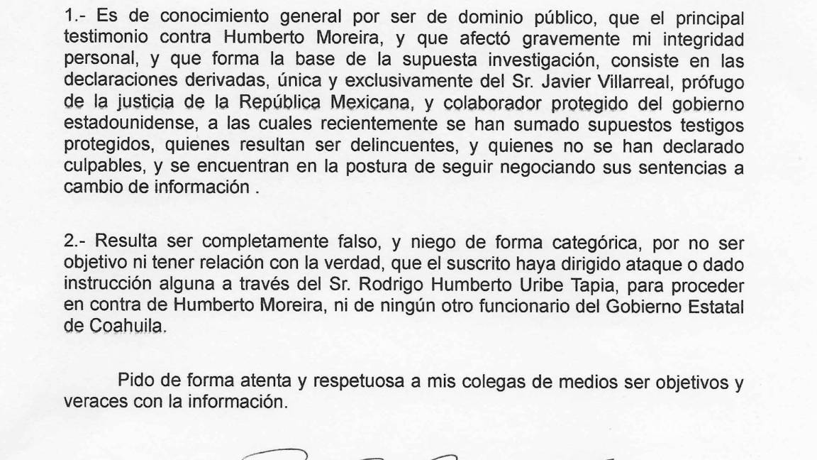 $!Niega Rolando orquestar campaña contra Humberto Moreira
