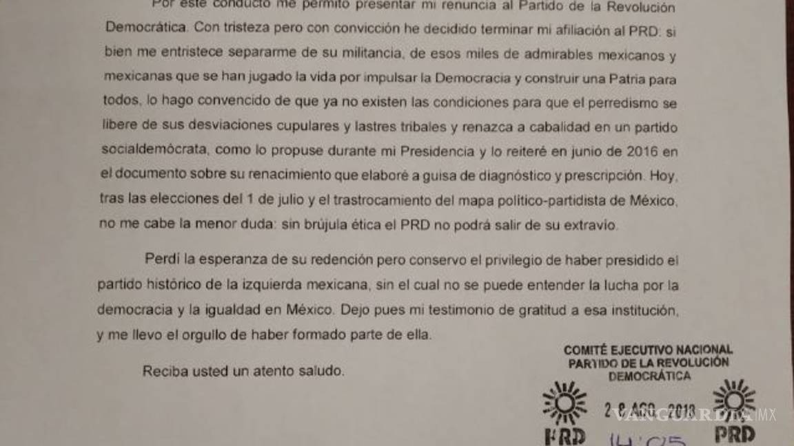 $!Agustín Basave renuncia al PRD, partido del que fue líder