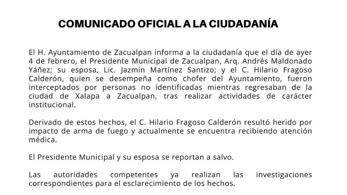 $!Atacan a balazos al alcalde de Zacualpan y a su esposa; chofer del Ayuntamiento resulta herido