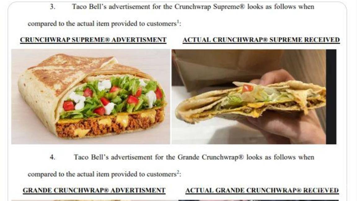 $!En una demanda colectiva se acusó a Taco Bell de engañar a los consumidores anunciando falsamente que sus Mexican Pizza, Veggie Mexican Pizza, Crunchwrap Supreme, Grande Crunchwrap y Vegan Crunchwrap contenían “al menos el doble” de su contenido real