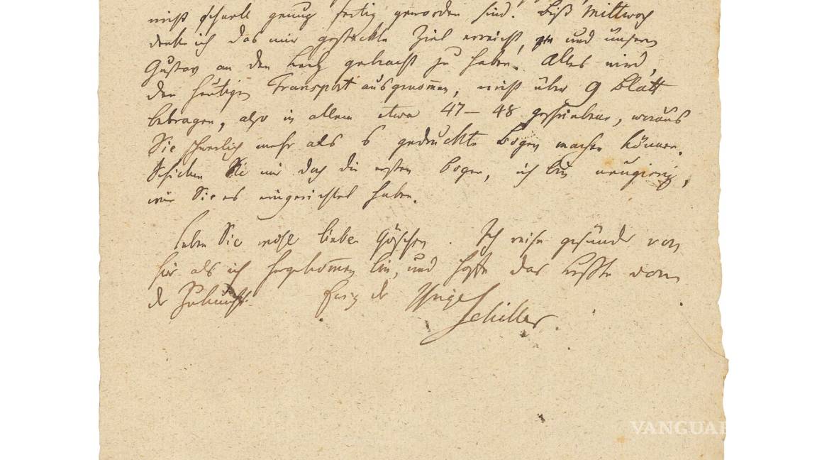 $!Subastan una carta del dramaturgo alemán Friedrich Schiller de hace 224 años