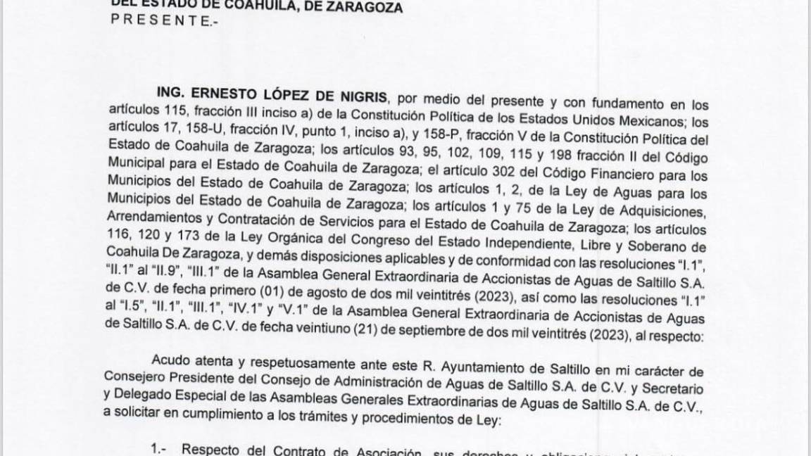 $!Este es el documento entregado por Agsal al Ayuntamiento de Saltillo.