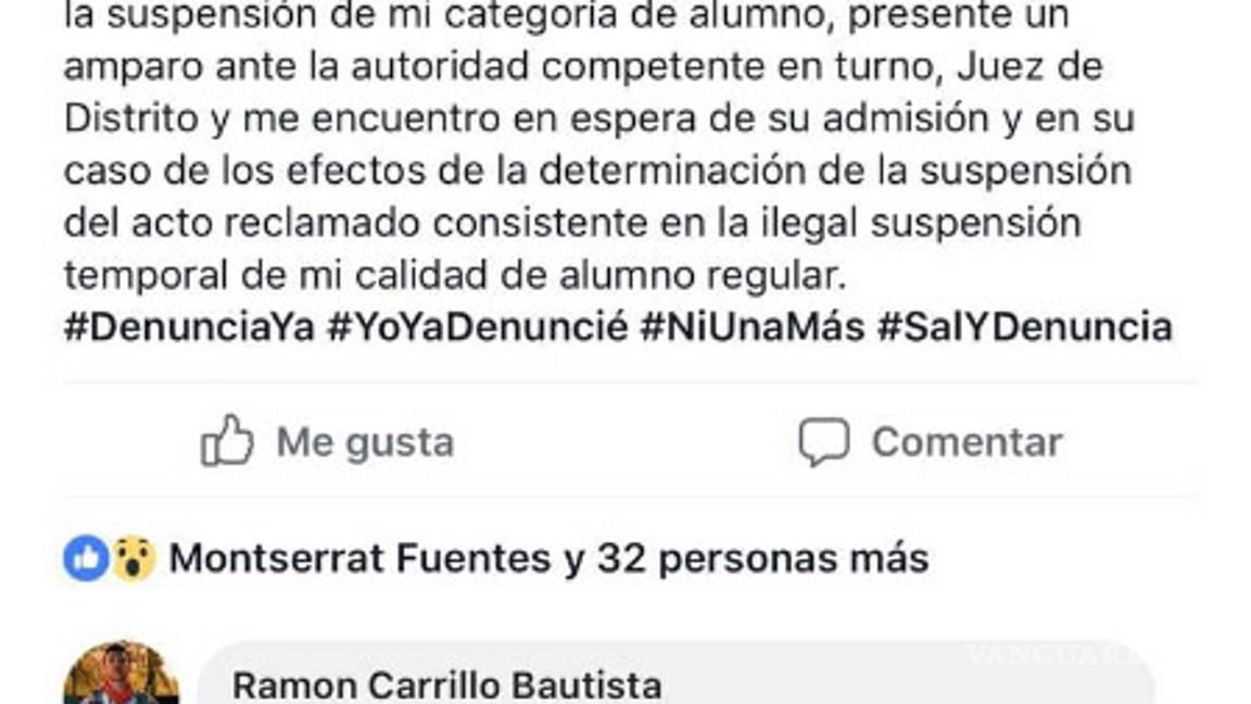 $!#MeTooSaltillo Joven estudiante de la Facultad de Jurisprudencia de la UAdeC alza la voz y denuncia a su agresor sexual