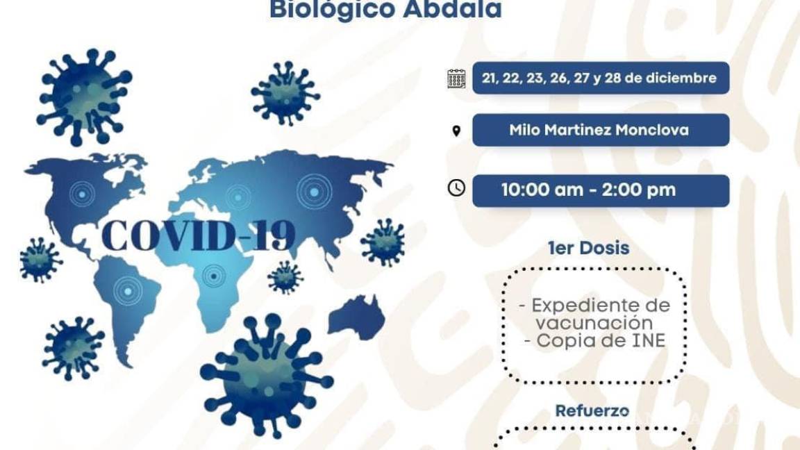 Aplicarán vacuna Abdala contra COVID-19 a mayores de 18 años en Monclova