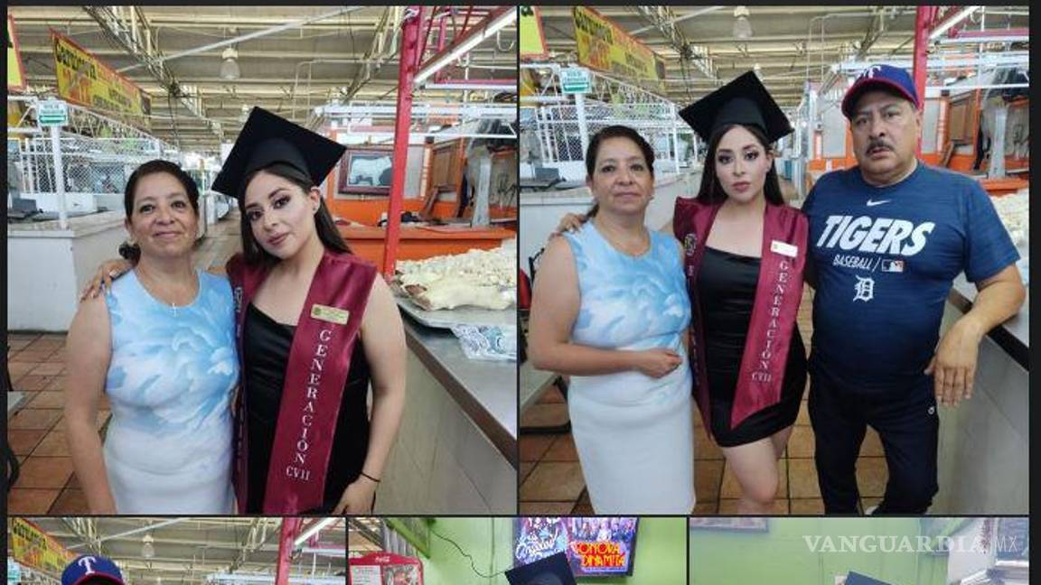 $!Joven celebra desde el Mercado Juárez, en Saltillo, su graduación como ingeniera. Las imágenes se volvieron virales y recibieron todo tipo de comentarios.