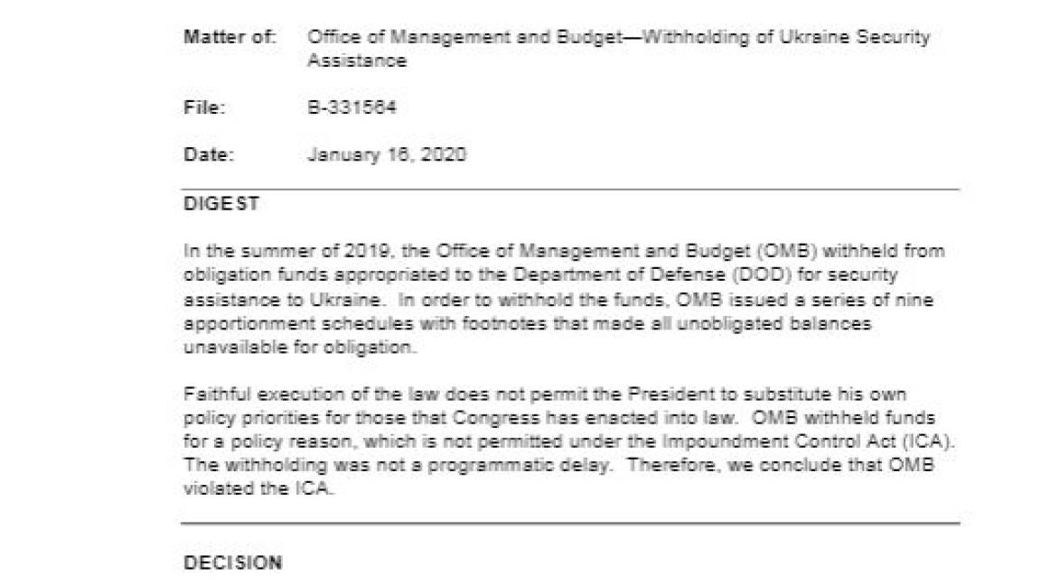 $!Gobierno de Trump violó la ley al frenar la ayuda a Ucrania, determina la oficina de rendición de cuentas