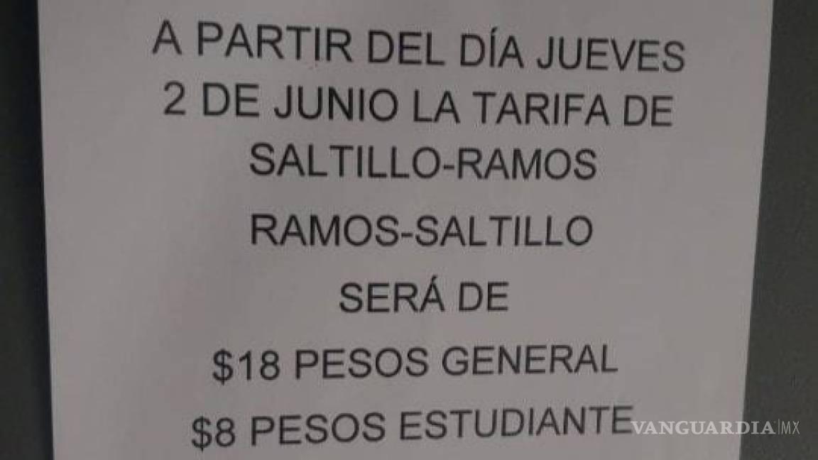 Anuncian aumento en tarifa de la Ruta Ramos-Saltillo a $18, a partir del 2 de junio