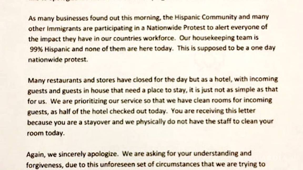$!Hotel de EU se queda sin servicio de limpieza por #UnDíaSinInmigrantes