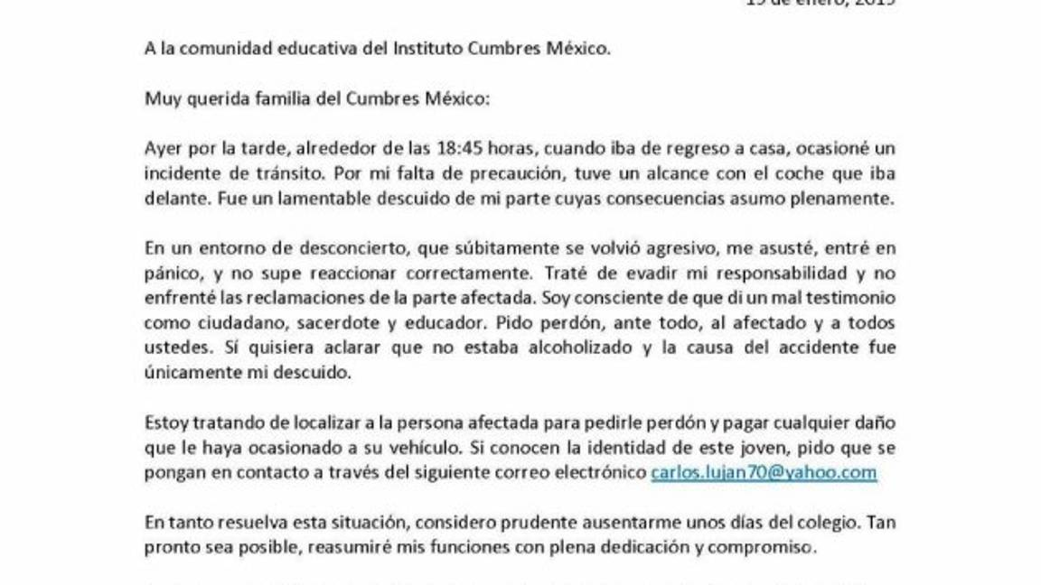 $!Renuncia sacerdote director del Instituto Cumbres tras escándalo vial