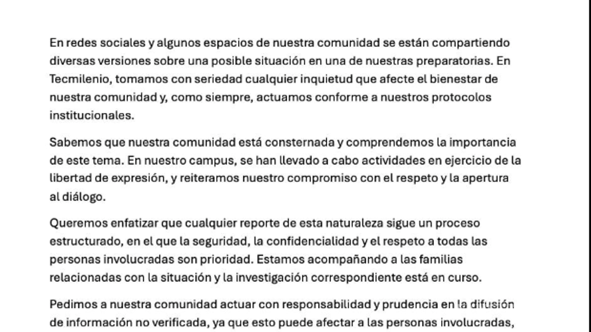 $!Comunicado del Tec Milenio: Campus Las Torres