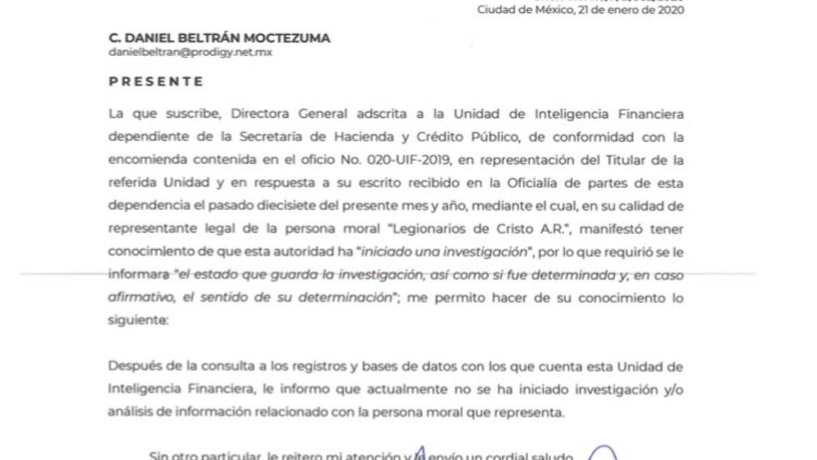 $!Legionarios de Cristo niegan que exista una investigación en su contra por parte de la Unidad de Inteligencia Financiera