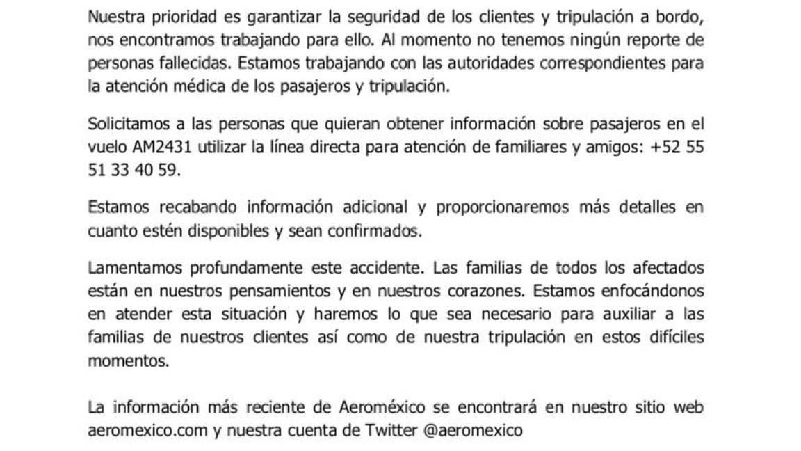 $!Se desploma avión de Aeroméxico a minutos de haber despegado; Gobernador de Durango informa que no hubo fallecidos