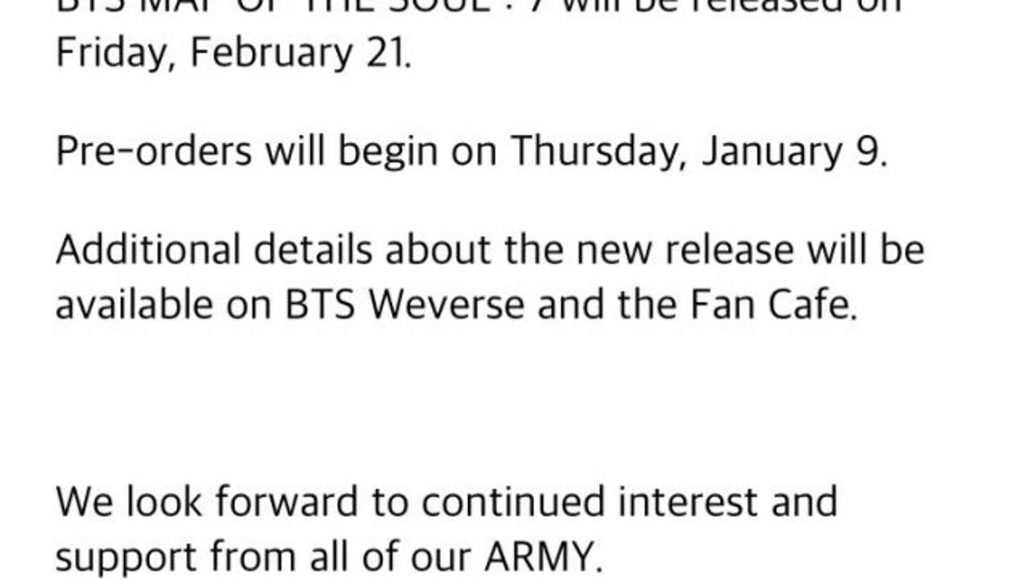 $!'Map of the Soul: 7' ya viene; BTS anuncia nombre y fecha de su siguiente álbum