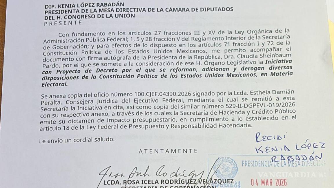 $!Recibe Cámara de Diputados propuesta de reforma electoral de Claudia Sheinbaum