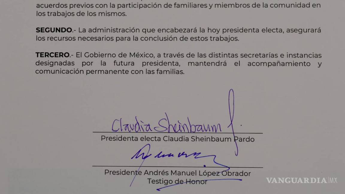$!Esta fue una de las cartas-compromiso que firmó Sheinbaum ante los familiares de los mineros de la Región Carbonífera.