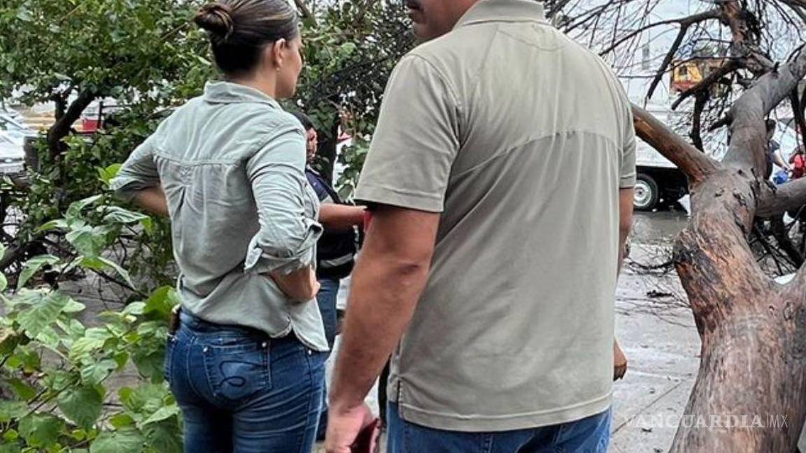 $!La mujer esperaba atenta a que los trabajadores quitaran las ramas de encima.