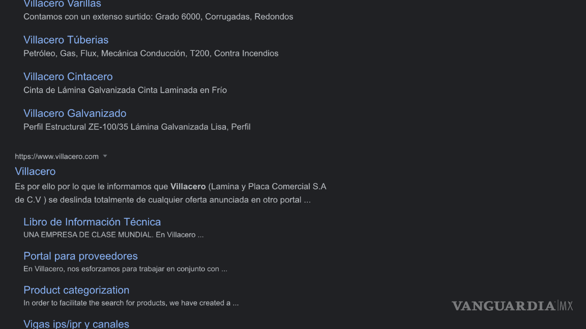 $!Hasta ayer a las 16:30 horas, Google seguía priorizando, como anuncio, a la página pirata cuando se buscaba la palabra “Villacero”.