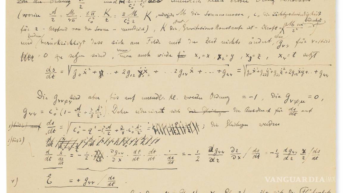 $!Vista de una de las 54 páginas de un documento manuscrito de Albert Einstein con el que intentaba probar su teoría general de la relatividad, y que será subastado el próximo 23 de noviembre en París. EFE/Christie's