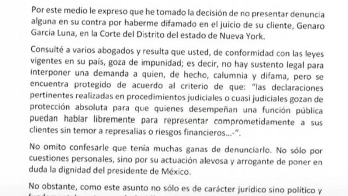 $!‘Tenía muchas ganas de denunciarlo’, revela AMLO en carta dirigida a abogado de García Luna