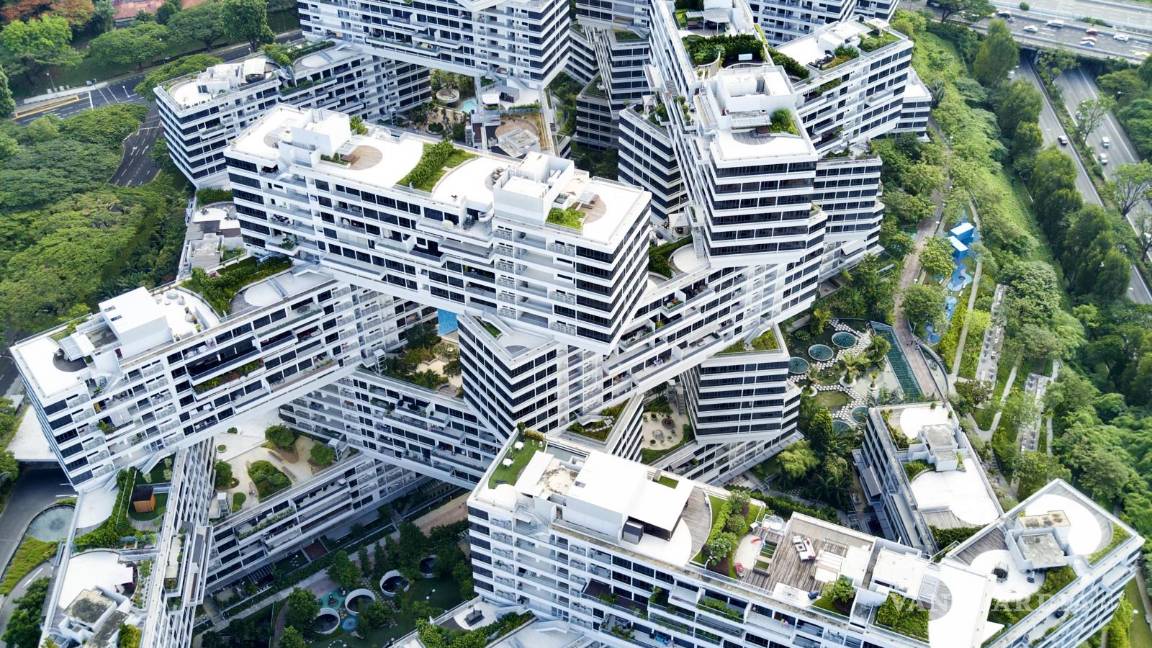 $!Complejo residencial The Interlace, de OMA/Ole Scheeren, vista aérea completa.