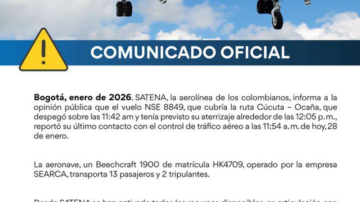 $!Avión se estrella en Norte de Santander, Colombia, con 15 personas a bordo; descartan sobrevivientes