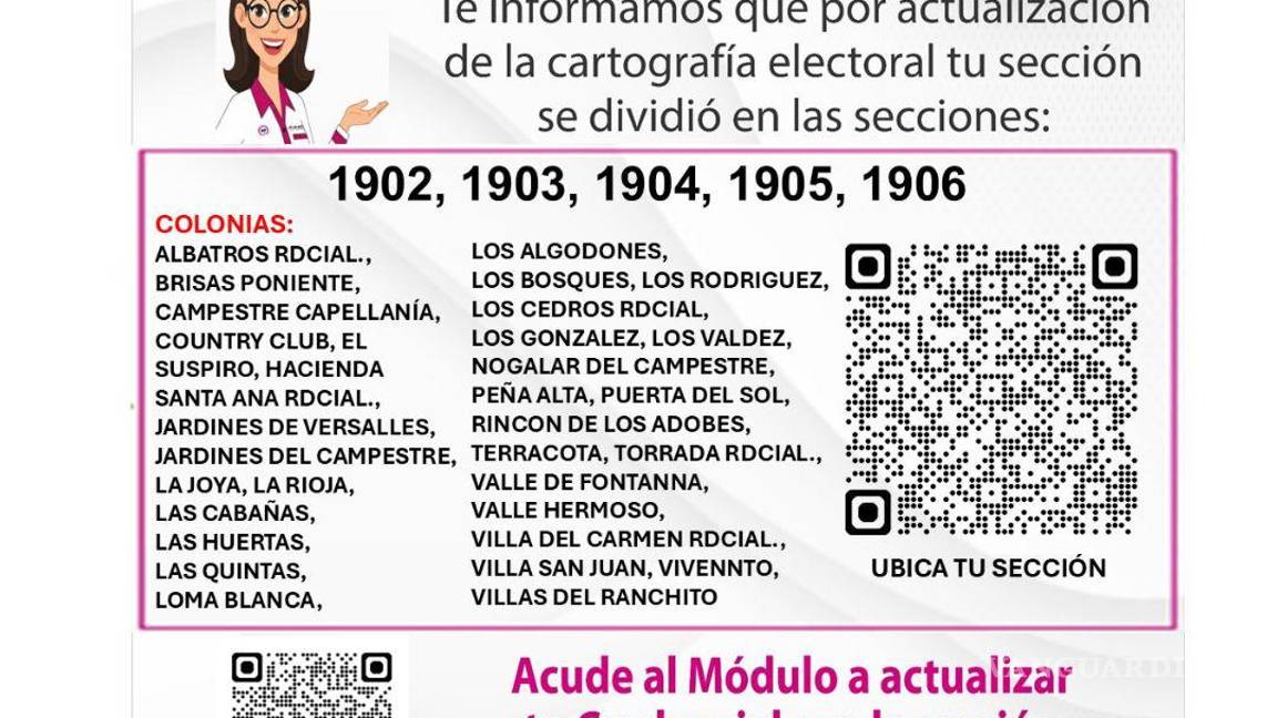$!El reseccionamiento electoral en Coahuila implicó la creación de 97 nuevas secciones, lo que provocó el reacomodo de más de 131 mil electores que ahora deberán votar en una sección distinta a la habitual.
