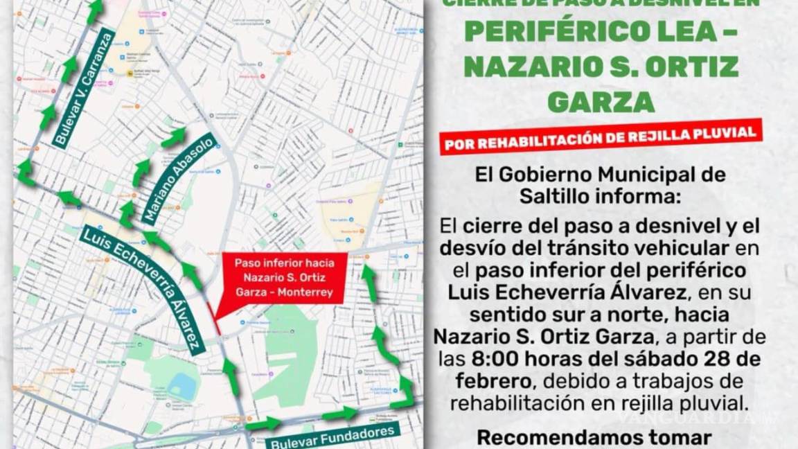 $!El cierre del paso a desnivel en el periférico Luis Echeverría Álvarez iniciará este sábado a las 8:00 horas por trabajos en una rejilla pluvial. CORTESÍA
