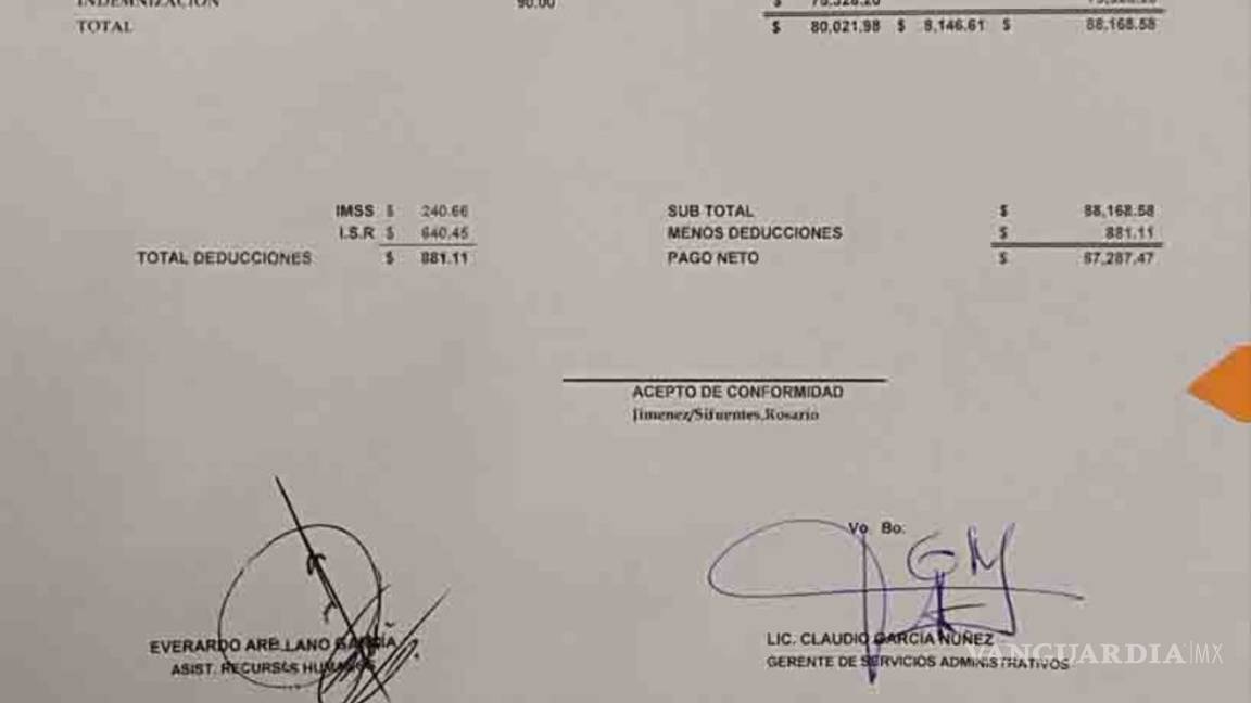 $!Rechaza funcionaria haber recibido finiquito de 87 mil