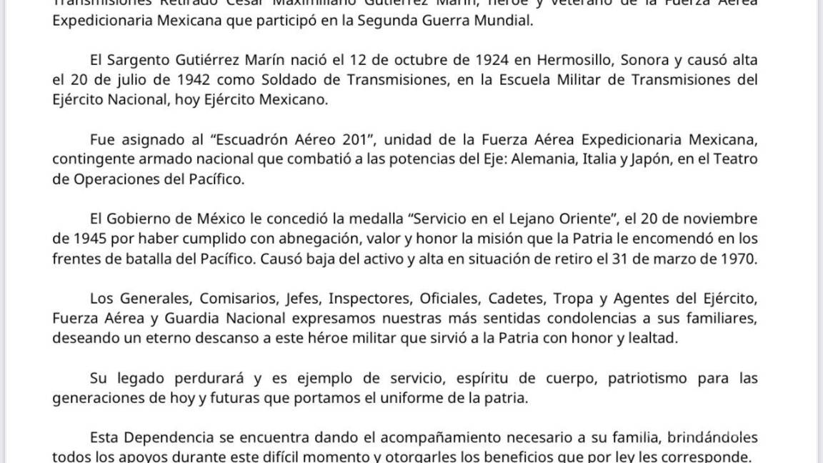 $!Muere César Gutiérrez a sus 100 años: era el último sobreviviente del Escuadrón 201