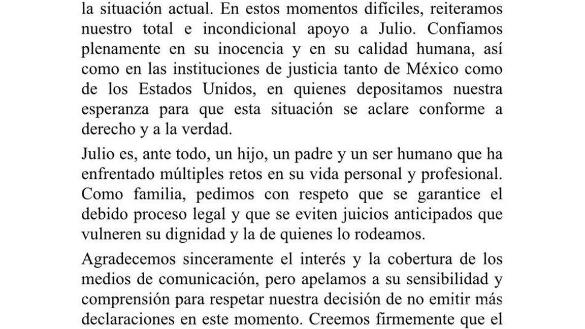 $!Julio César Chávez padre posteó en su cuenta de X un comunicado de parte de su familia sobre el arresto del júnior.