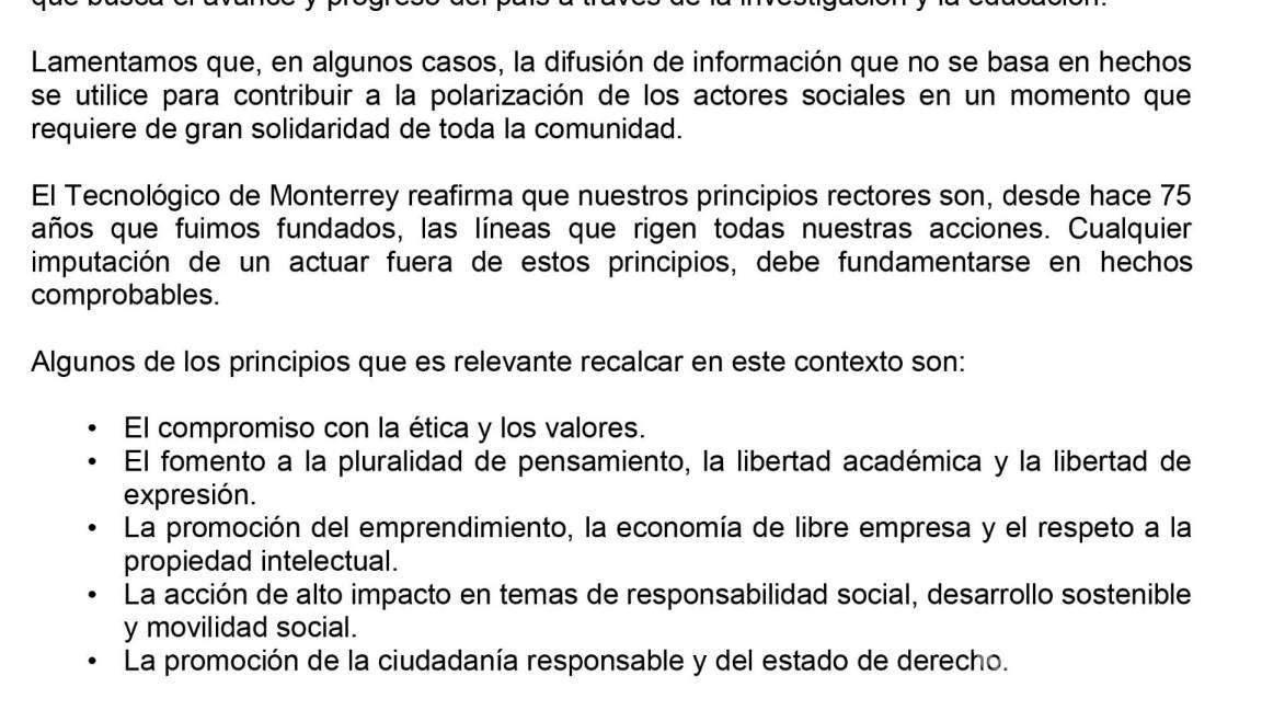 $!Niega Tec inmiscuirse en 'actividades políticas', tras señalamientos de buscar ser contrapeso de AMLO