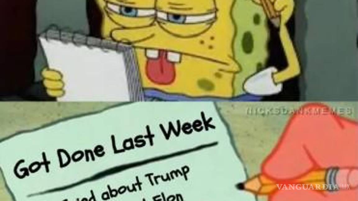 $!Trump publica un meme de Bob Esponja para burlarse de los que lo critican a él y a Musk