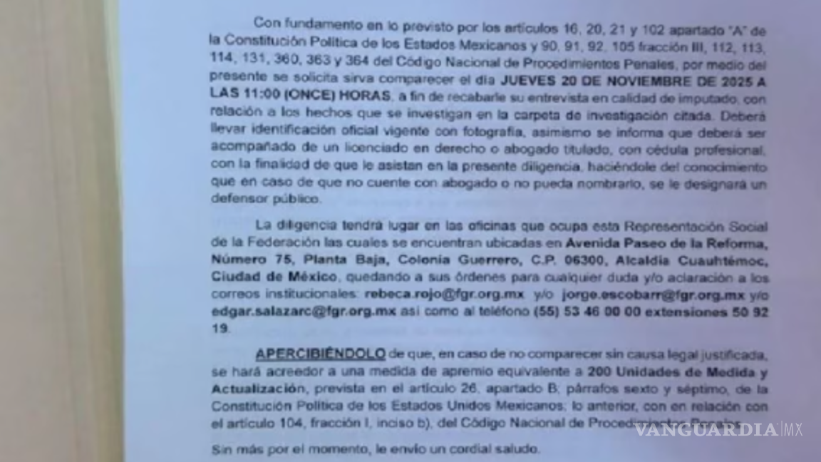 $!La FGR donde se llamó a comparecer a Carlos Alberto Torres Torres, exesposo de la gobernadora de Baja California, Marina del Pilar Ávila Olmeda.