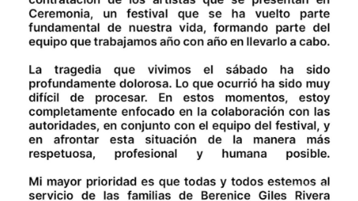$!Comunicado de Diego Jiménez Labora, organizador de AXE Ceremonia