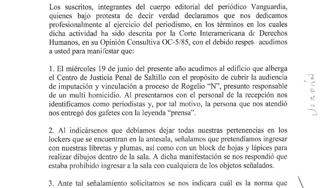 $!Ante obstrucciones del Poder Judicial de Coahuila, VANGUARDIA MX inicia defensa por cobertura periodística de juicios