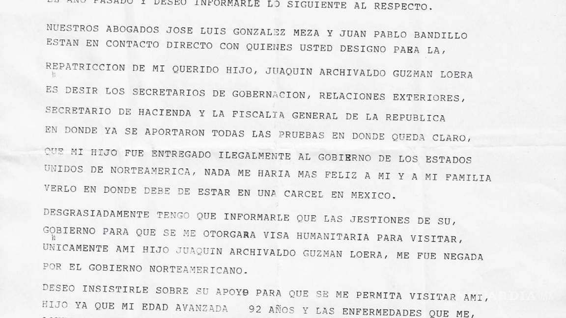 Revelan carta que mamá de 'El Chapo' mandó a AMLO