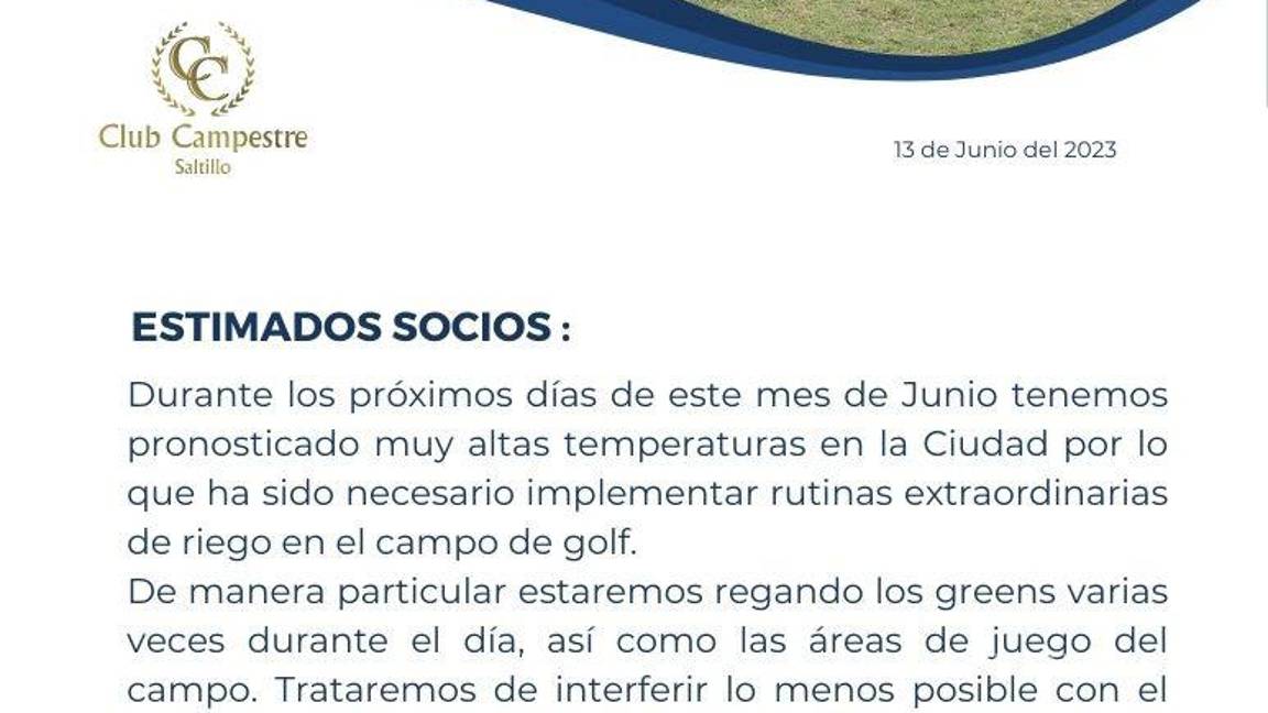 $!Comunicado del Club Campestre Saltillo.