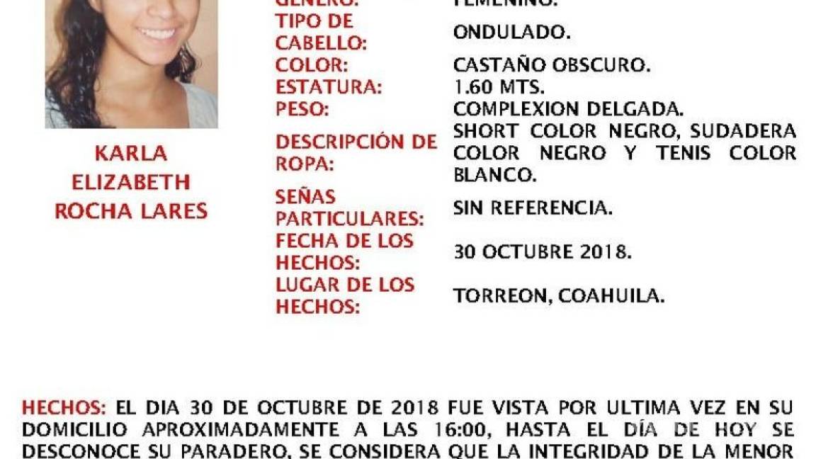 Aparece jovencita reportada como desaparecida en Torreón