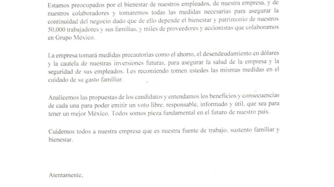$!Grupo México llama a empleados a no votar por un gobierno populista