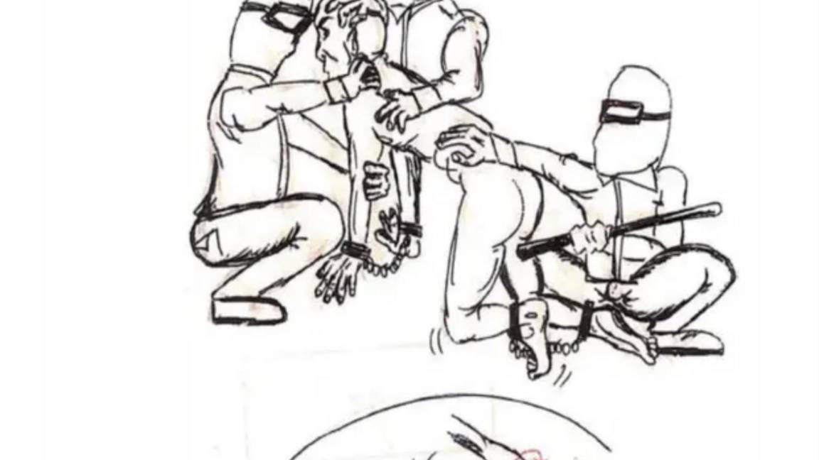 $!Abu Zubaydah, conocido como el “prisionero eterno”, preso en Guantánamo desde 2006, muestra en dibujos la tortura a la que fue sometido por la CIA.