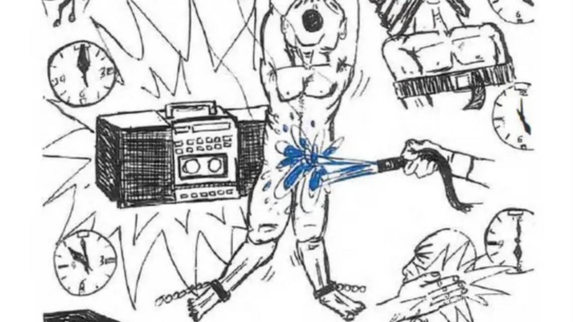 $!Abu Zubaydah, conocido como el “prisionero eterno”, preso en Guantánamo desde 2006, muestra en dibujos la tortura a la que fue sometido por la CIA.