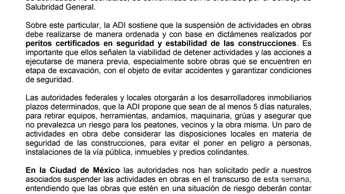 $!Desarrolladores inmobiliarios proponen plazo para la suspensión de obras por COVID-19