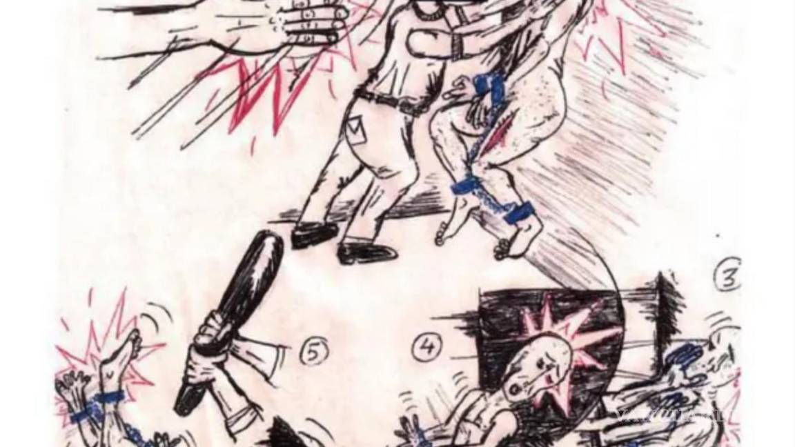 $!Abu Zubaydah, conocido como el “prisionero eterno”, preso en Guantánamo desde 2006, muestra en dibujos la tortura a la que fue sometido por la CIA.