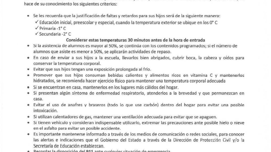 $!¿Habrá clases en Coahuila ante la onda fría que viene? La Secretaría de Educación da a conocer criterios